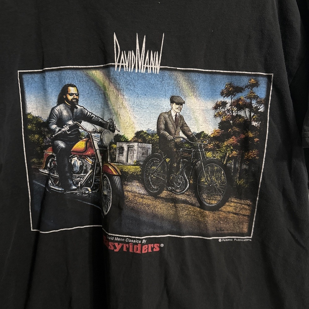 Vintage Easyriders David Mann Biker T Shirt Black Motorcycle Graphic Size Large - Picture 2 of 7